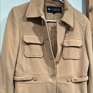 Kenneth Cole Reaction Camel Wool-Blend Pea Coat with Flap Pockets